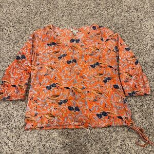 Lucky Brand Orange Blue  Key home Front Blouse Draw String at bottom.